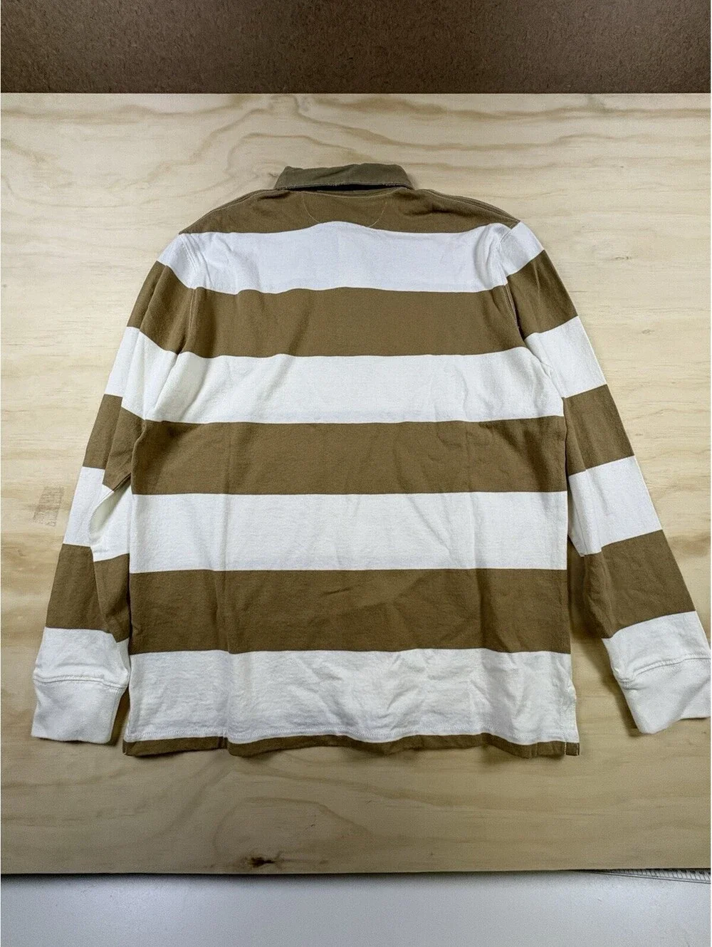 NWT Polo Ralph Lauren Rugby Shirt Men’s Medium Tan White Stripe Classic Fit
